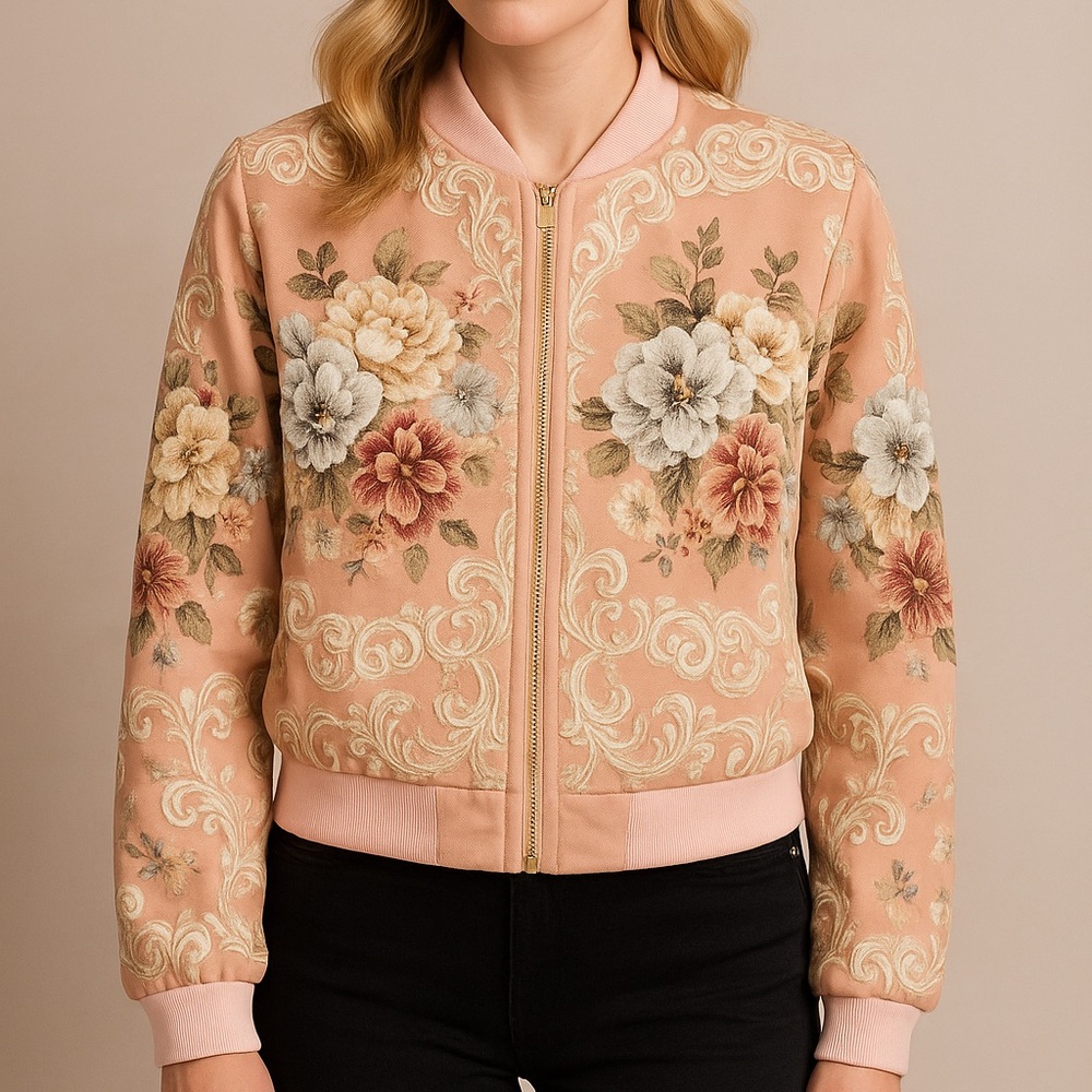 Gorgeous Romantic Embellished Rose Bomber Jacket The Luyzah - Picture 10 of 16
